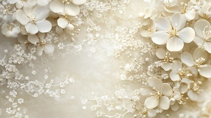 Delicate lace-inspired floral pattern, intricate filigree-style blossoms, soft cream background
