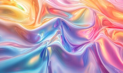 Obraz premium Abstract holographic foil with a pastel rainbow swirl pattern, giving a soft, fluid appearance