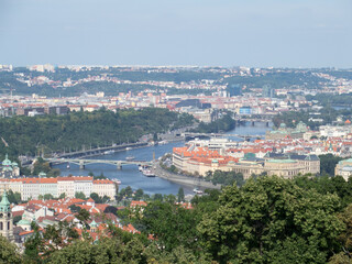 Fototapeta premium Aerial view of Prague, seen from Petri­n Lookout Tower, Czech Republic