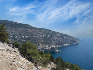 Obraz premium Thassos island shore, Greece, at Aliki village. Thassos is the northernmost Greek island, and 12th largest by area.