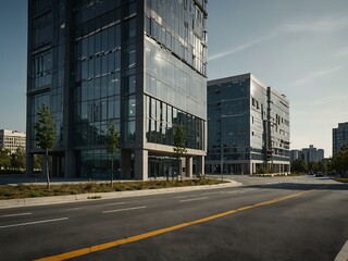 Empty road with a modern business office building.