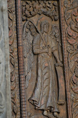 Wood carving detail at Stavropoleos Church, Bucharest, Romania