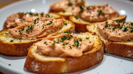 Decadent Salmon Mousse Spread on Toasted Baguette Slices