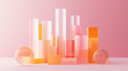 A modern 3D bar chart with segmented, transparent bars floating above a financial data surface, showcasing clear and impactful business performance metrics.