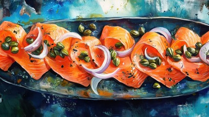 Colorful Smoked Salmon Platter with Capers