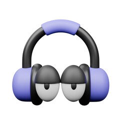 3d render Playful Cartoon Headphones Illustration with eyes