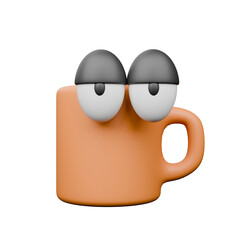 3d render Playful Cartoon Coffee Mug Character with eyes