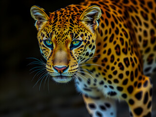 Obraz premium Portrait of leopard with blue eyes. Close-up.