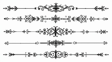 Fototapeta premium Elegant Black Ornamental Border Designs on White Background