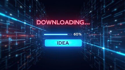 Futuristic Digital Download Screen With Bold Red Message