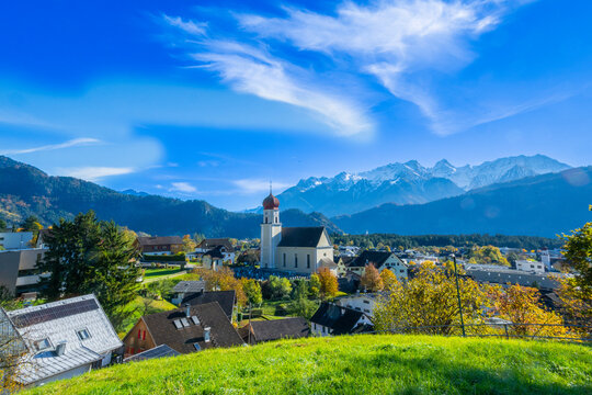 The village of Thuringen in the Walgau Valley, State of Vorarlberg, Austria