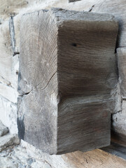 Detail of a corner section of an old wooden building exterior