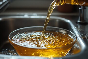 Used Cooking oil being poured to container