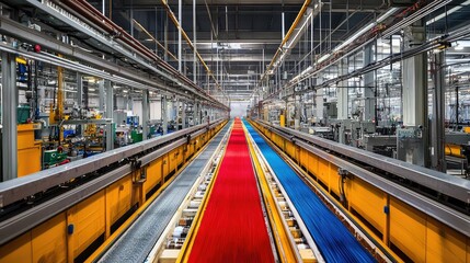 Fototapeta premium Advanced Automated Textile Dyeing Machinery in Factory for Producing Vibrant Colors with Efficient Standardized Operations and Detailed Gigapixel Imaging
