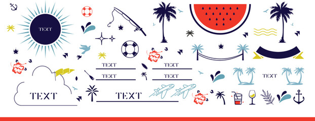 Obraz premium Cute Summer Stickers Set for daily planner. Collection of scrapbooking elements for beach party. Tropical vacation.
