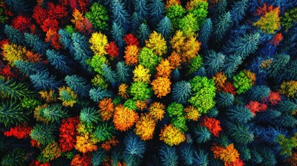 Breathtaking Aerial View of a Dense Forest Showcasing Vibrant Autumn Colors, Capturing the Essence of Nature's Beauty from Above in a Gigapixel Image