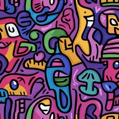 Vibrant abstract art piece filled with colorful shapes and forms