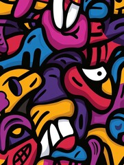 Obraz premium Colorful abstract faces intertwining in vibrant patterns