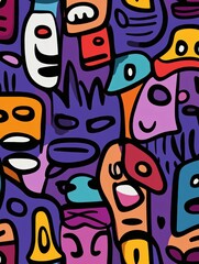 Obraz premium Colorful abstract faces in a vibrant artistic pattern