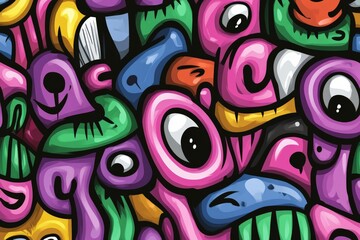 Obraz premium Colorful abstract artwork with playful characters and faces