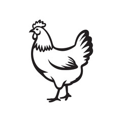 Minimalist Chicken Illustration in Black and White Silhouette Style