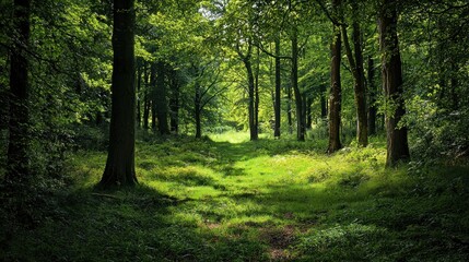 Obraz premium A lush green forest filled with wildlife, representing a pristine and thriving natural environment