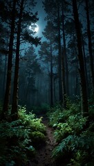 Obraz premium Ethereal, moonlit forest with magical, serene vibes.