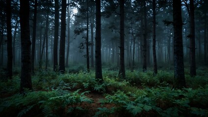 Fototapeta premium Ethereal, serene, moonlit forest at twilight.