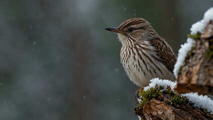 Obraz premium Eurasian treecreeper bird on a tree in winter.