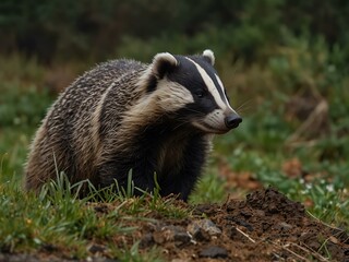 Fototapeta premium European badger in its natural habitat.