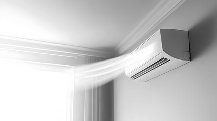 White Air Conditioner Blowing Cool Air In Room