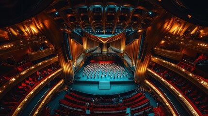 Obraz premium Grand Opera House Orchestra Concert, Stage, Auditorium, Seats, Golden Accents