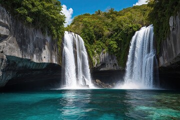 Fototapeta premium Caribbean Pirate Treasure Secretly Hidden Under Waterfalls