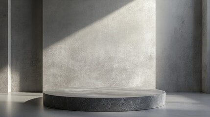 A smooth, polished slate podium with a reflective surface, on a solid silver background