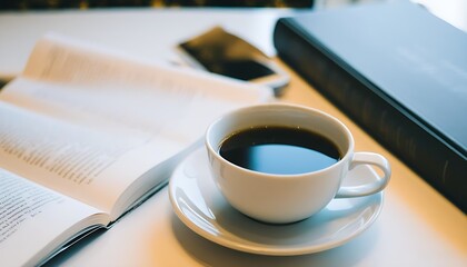 Relaxed reading time with coffee aroma.