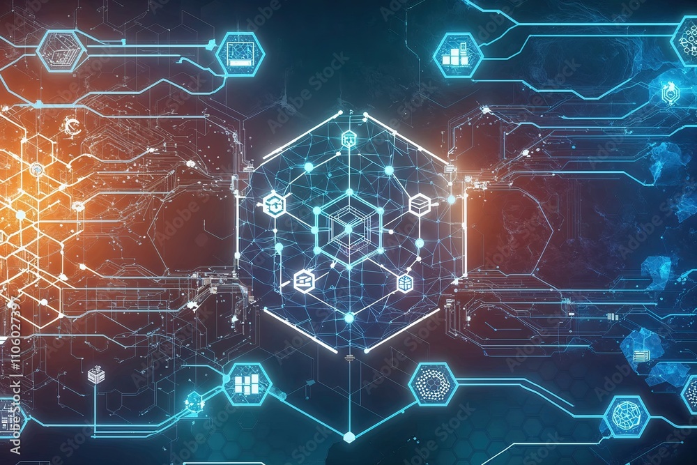 Poster unique technology background with intricate hexagon networking and data visualization
