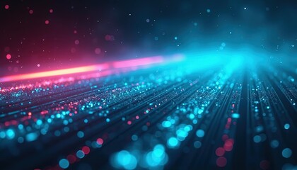 Obraz premium Abstract digital landscape with glowing neon waves and particles in vibrant colors