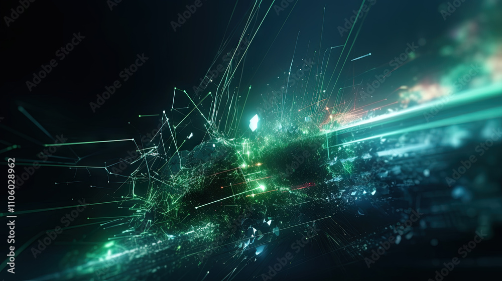 Leinwandbilder abstract light streaks in a dynamic digital space with glowing green elements