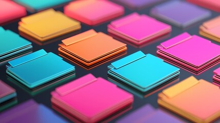 A vibrant array of colorful folders arranged in a grid, showcasing a modern design with gradients of blue, pink, orange, and purple.