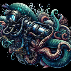 Obraz premium diver caught undersea