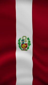Peru Waving Flag in Vertical Orientation. Realistic Flag Animation. Seamless Loop Background.	