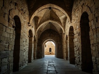 Obraz premium Exploring the inner walls of a historical castle, showcasing its architecture.