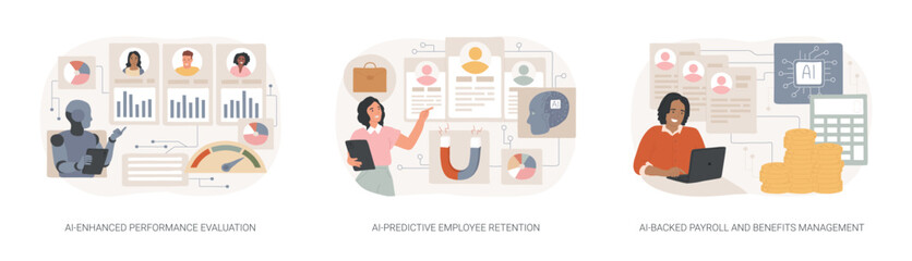 Artificial intelligence in HR abstract concept vector illustrations.