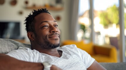 Obraz premium A candid portrait of a man enjoying leisure time at home, highlighting everyday life and relaxation
