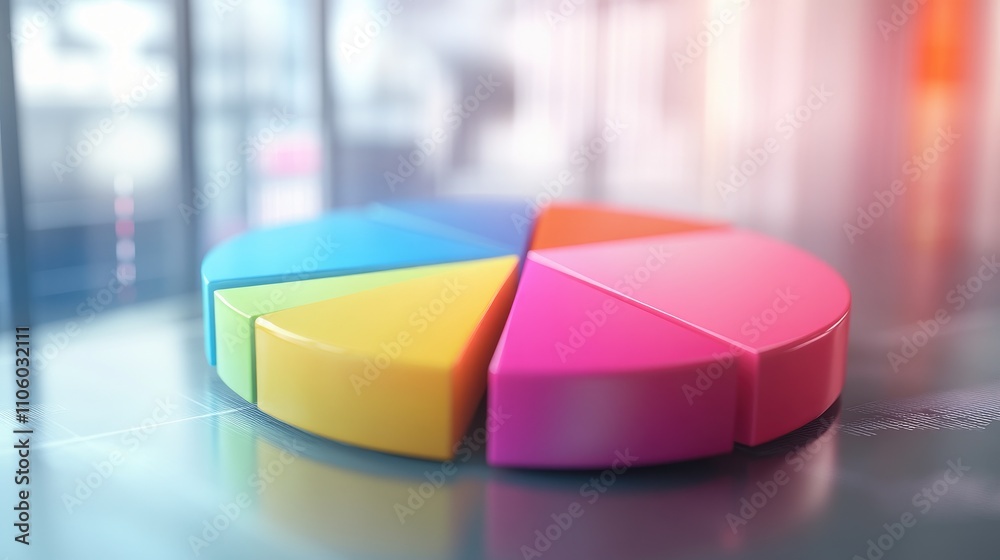 Poster a vibrant 3d pie chart with floating colorful segments, each representing different data points, set