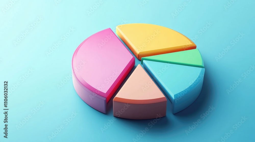Poster a vibrant 3d pie chart with floating colorful segments, each representing different data points, set