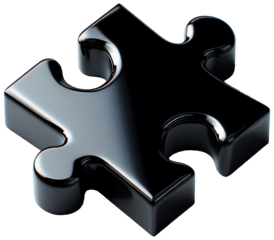 Black Shiny Jigsaw Piece Cutout Isolated Puzzle Shape Game