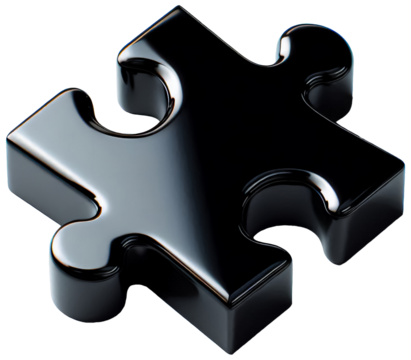 Black Shiny Jigsaw Piece Cutout Isolated Puzzle Shape Game