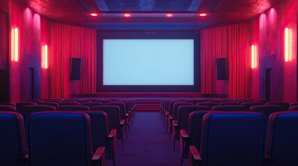 Fototapeta premium Interior of a cinema featuring empty seats and a plain screen 3D illustration