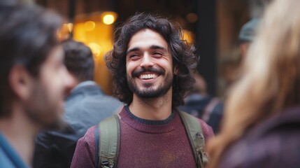 Obraz premium A candid portrait of a man surrounded by friends, reflecting happiness and connection